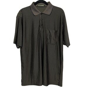 By Joseph Black Gold Men L Polo Shirt Vertical Stripe Polyester Cotton Y2K‎ VTG